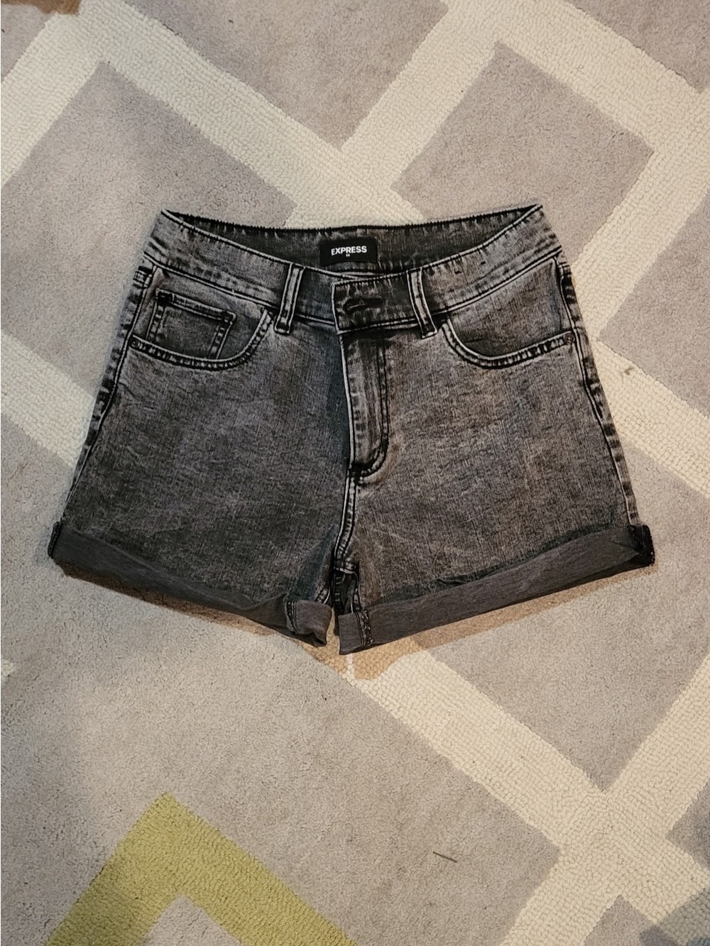 Express Washed Black Denim Cuffed Shorts